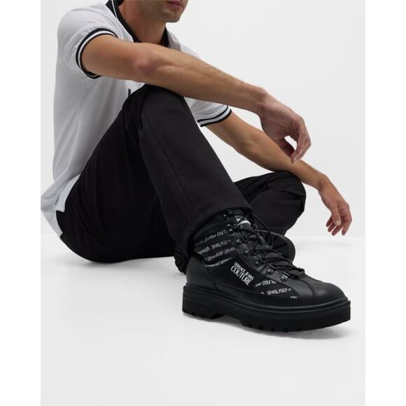 Versace Jeans Couture Leather Black Combat Boots 8 US (41) E75YA3S46 NIB - Picture 4 of 16